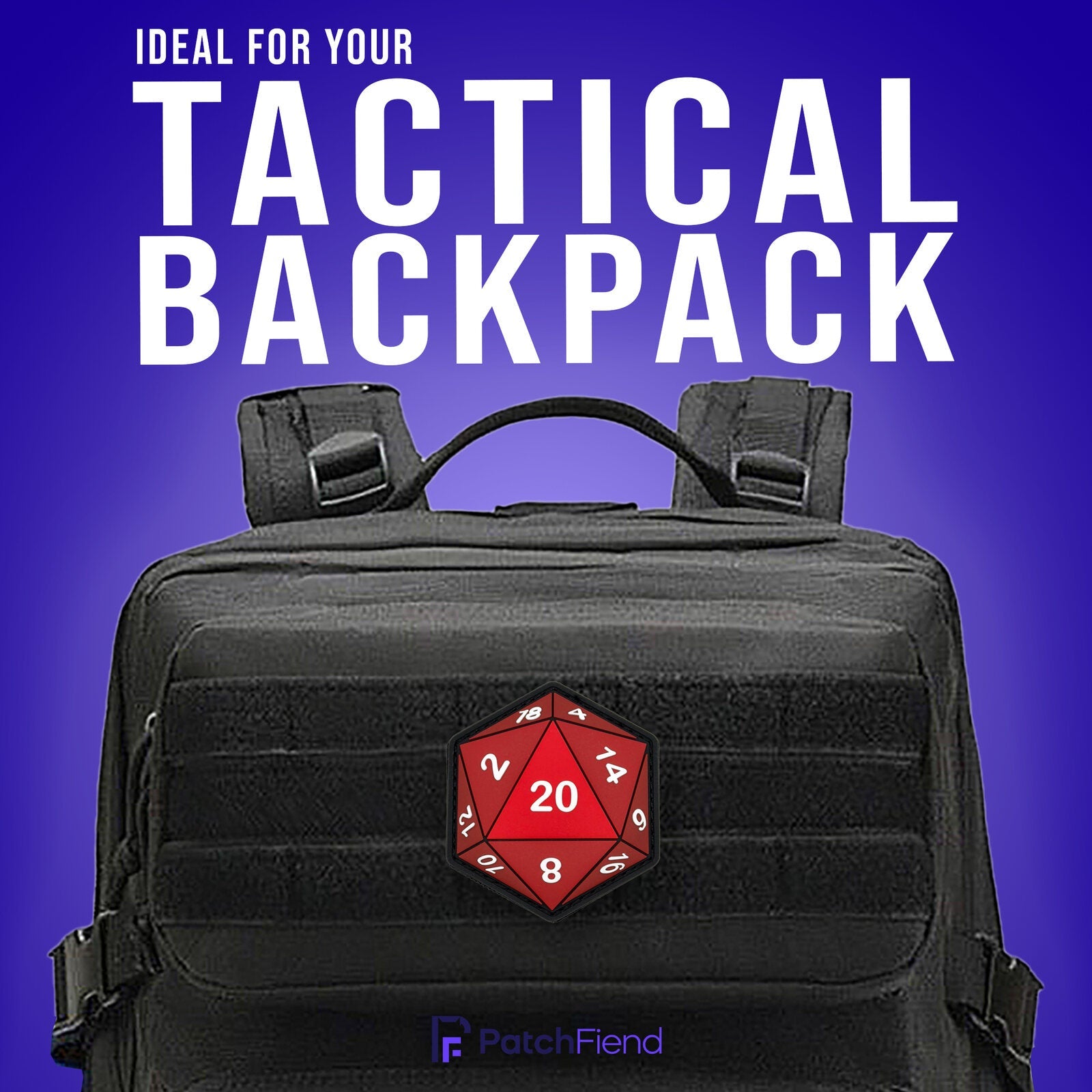 D20 glow in the dark patch on a backpack by Patch Fiend