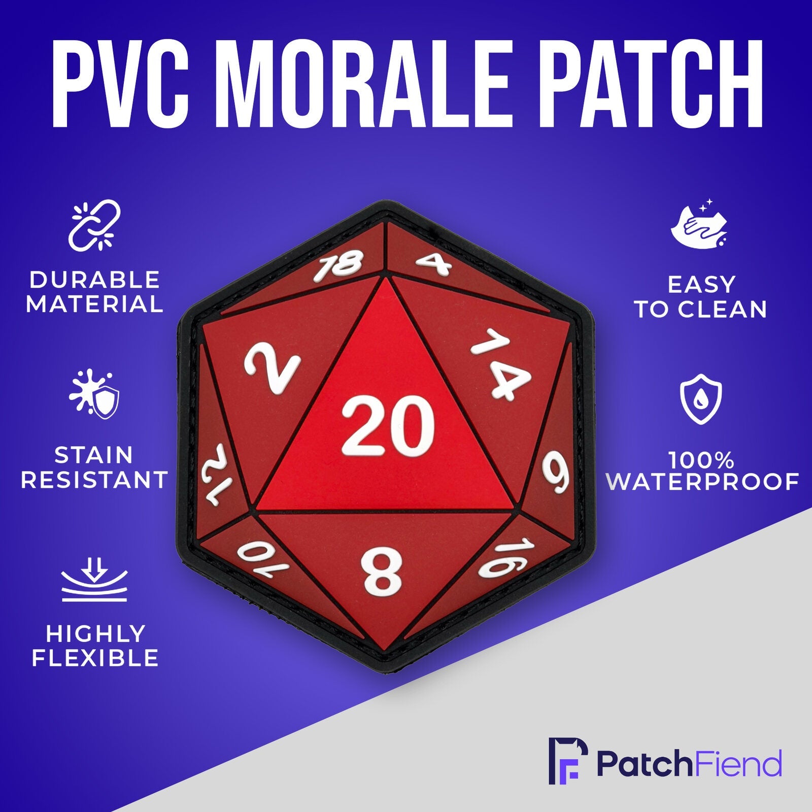 D20 glow in the dark patch feature highlights by Patch Fiend
