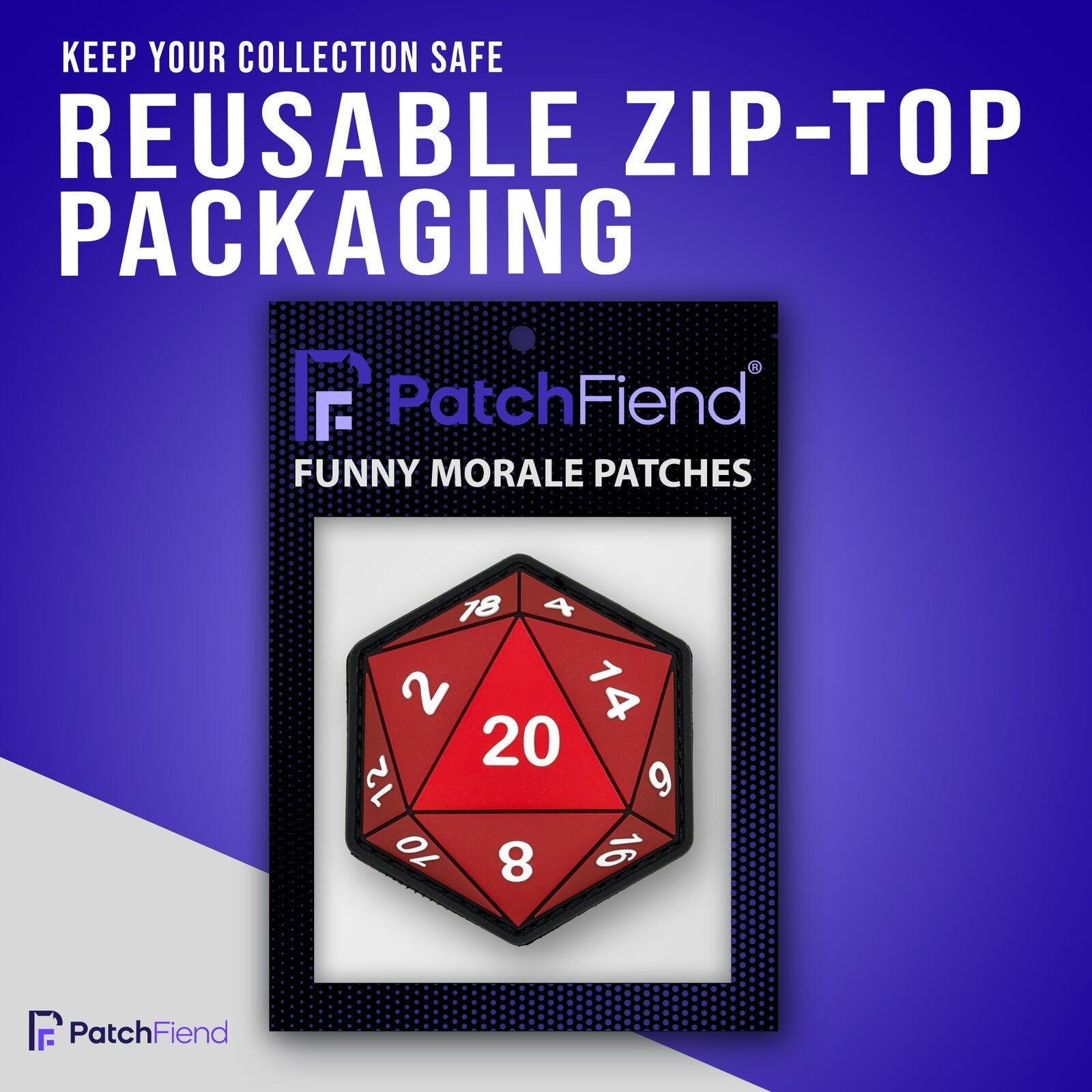 D20 glow in the dark patch on a bag by Patch Fiend