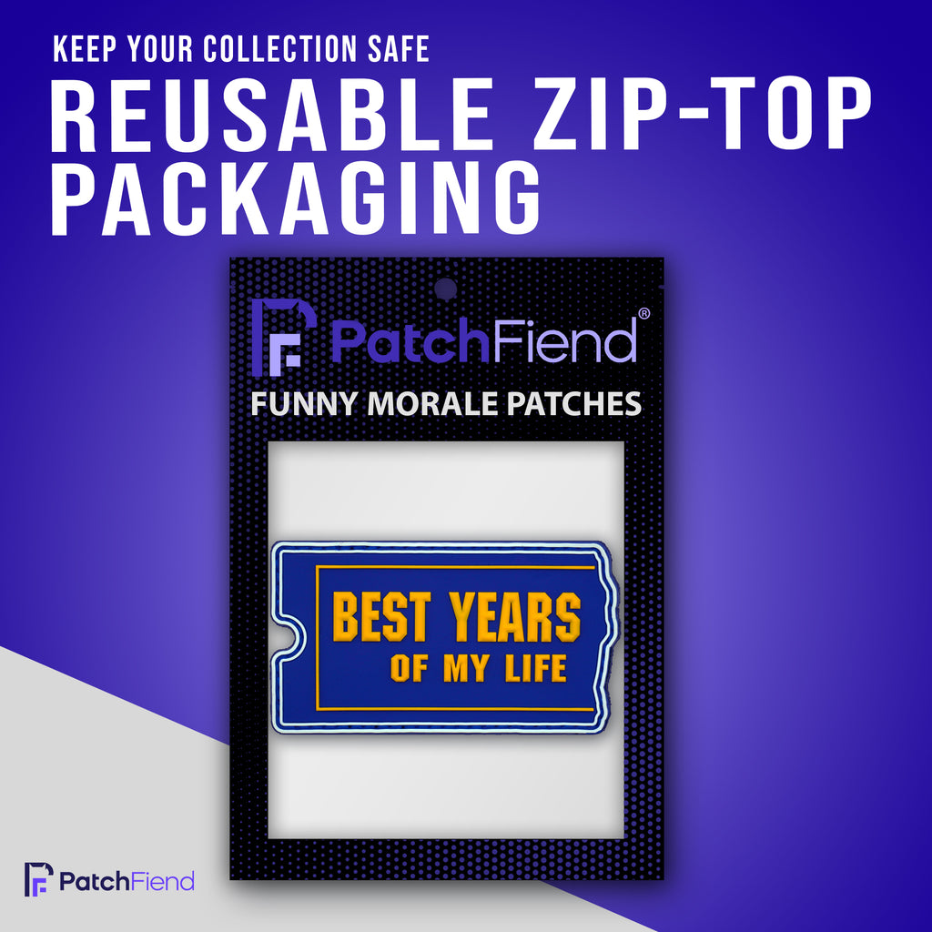 "Best Years of My Life" VHS Glow in the Dark PVC Morale Patch, in its packaging