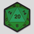 D20 Natural 20 crit dice PVC morale patch in green with black stealth numbers, Patch Fiend original