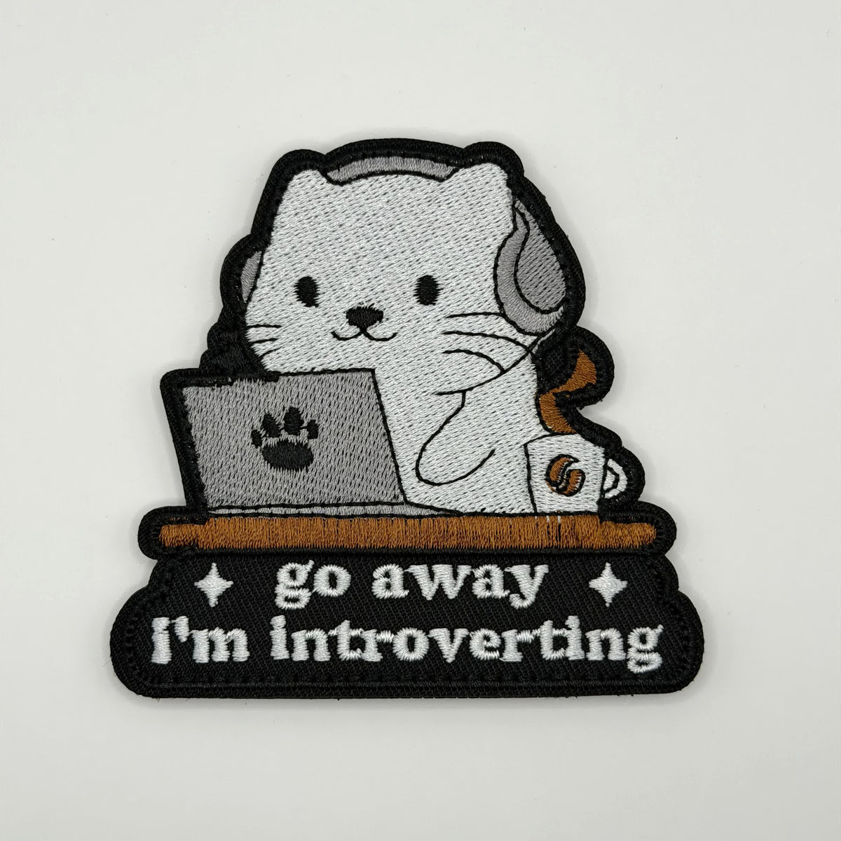 Go Away I'm Introverting cat with laptop embroidered patch by FOTB Patches