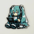 Teal twin-tails virtual singer chibi with laptop hard enamel metal patch by FOTB Patches