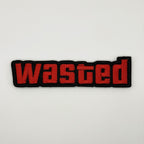 Wasted red block letters embroidered gaming patch by FOTB Patches