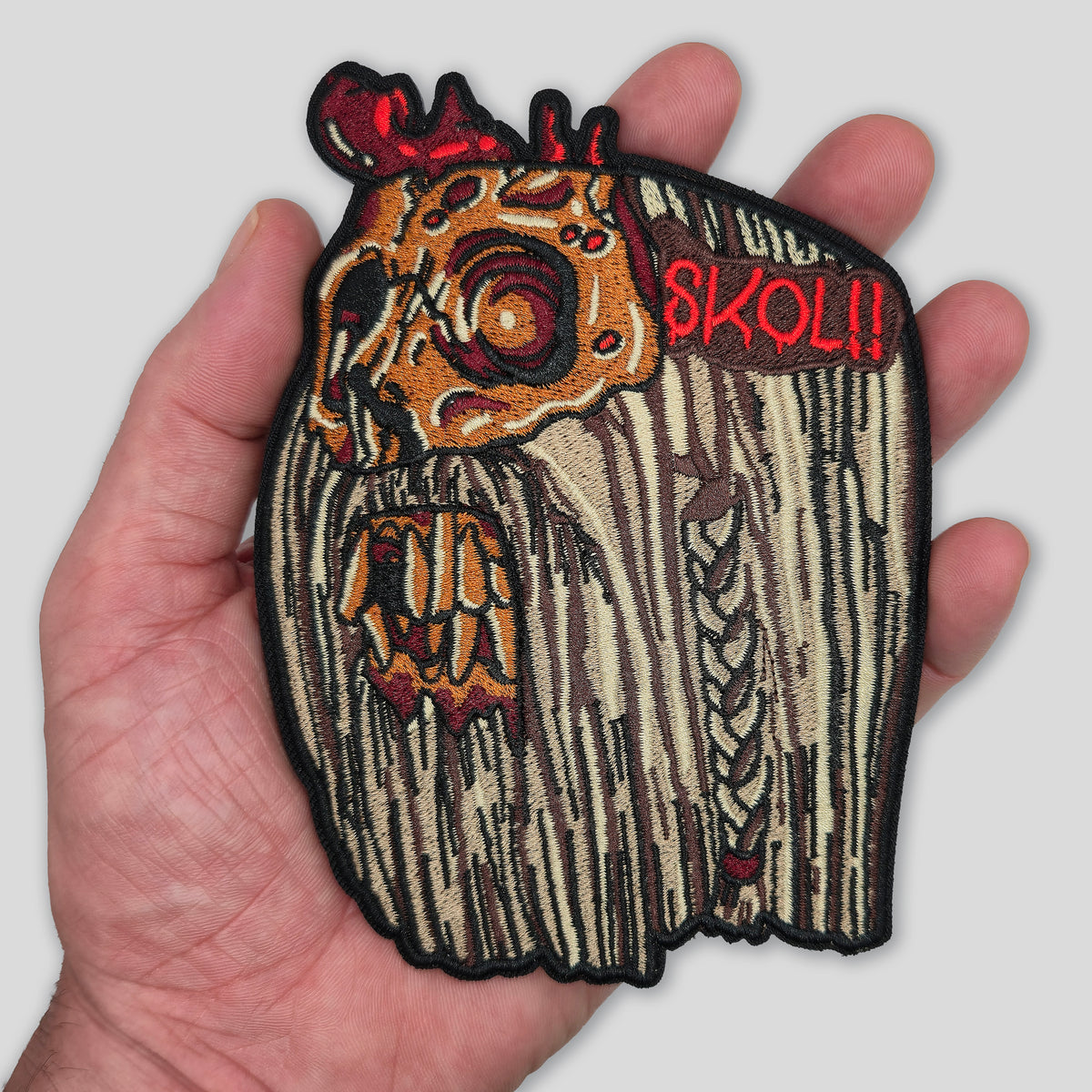 XL Viking Skull "SKOL!!" Embroidered Morale Patch, photo 2