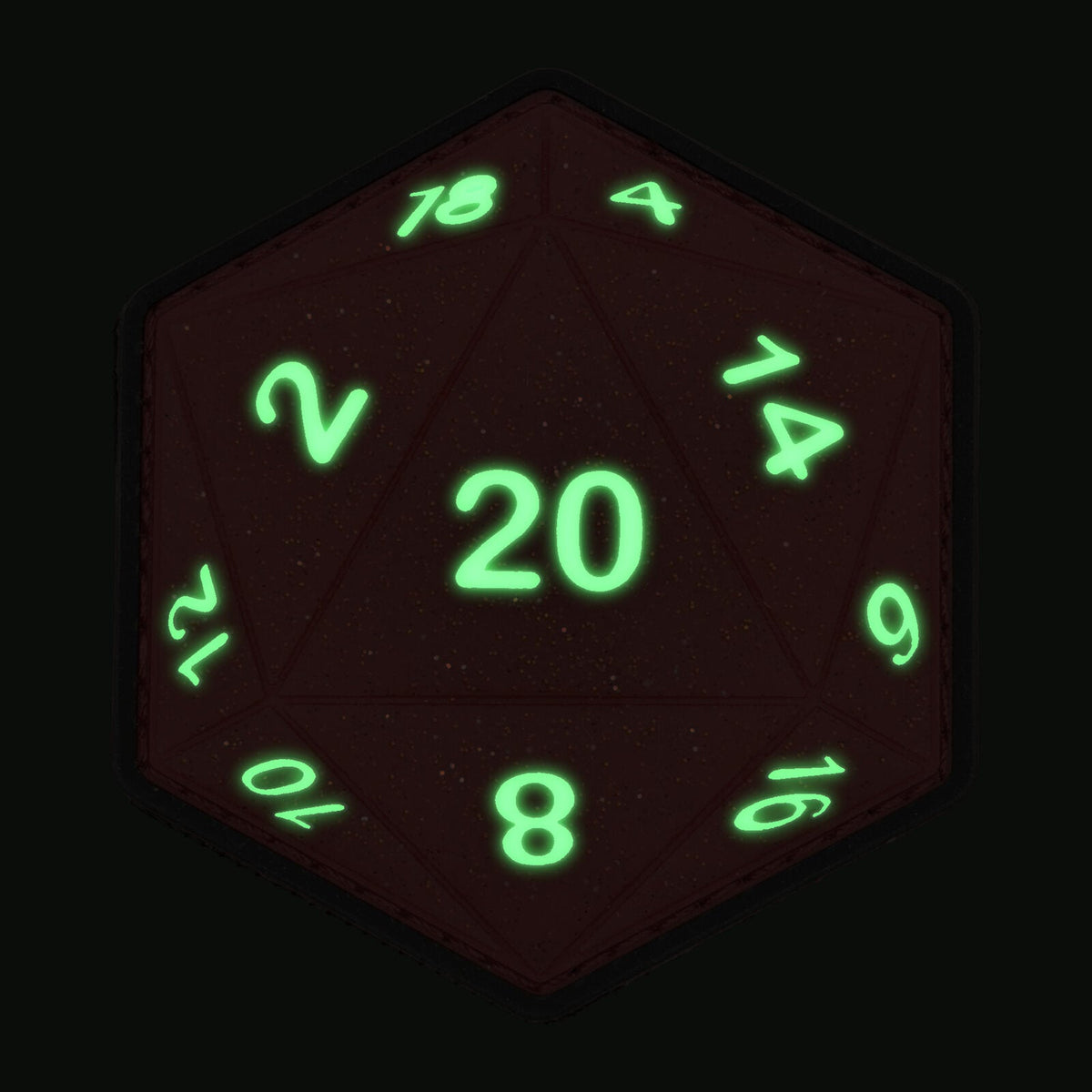 Sparkle SSR D20 Red 1st Edition glow-in-the-dark numbers shown in the dark by Patch Fiend