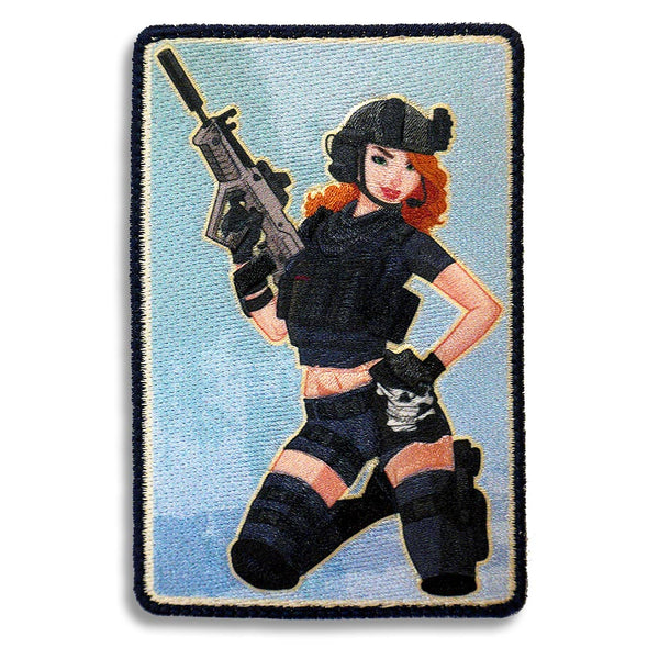 "Jess" -  The Redhead Black Ops Modern Pin-up Girl Embroidery Morale Patch